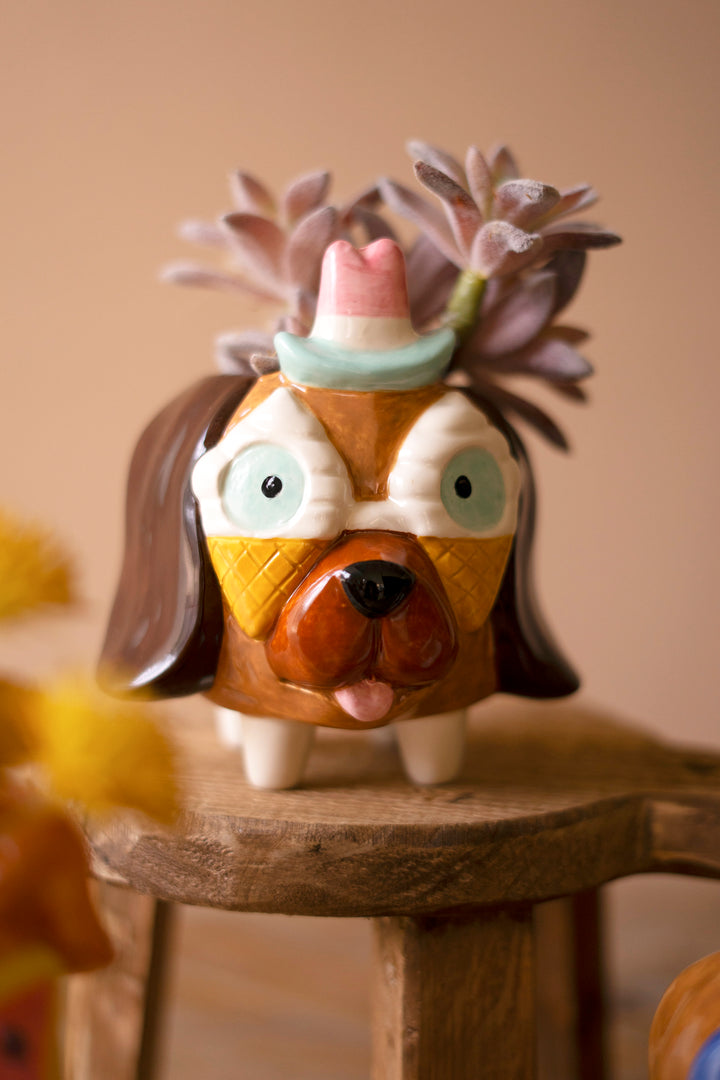 Set of 3 Ceramic Party Puppy Planters