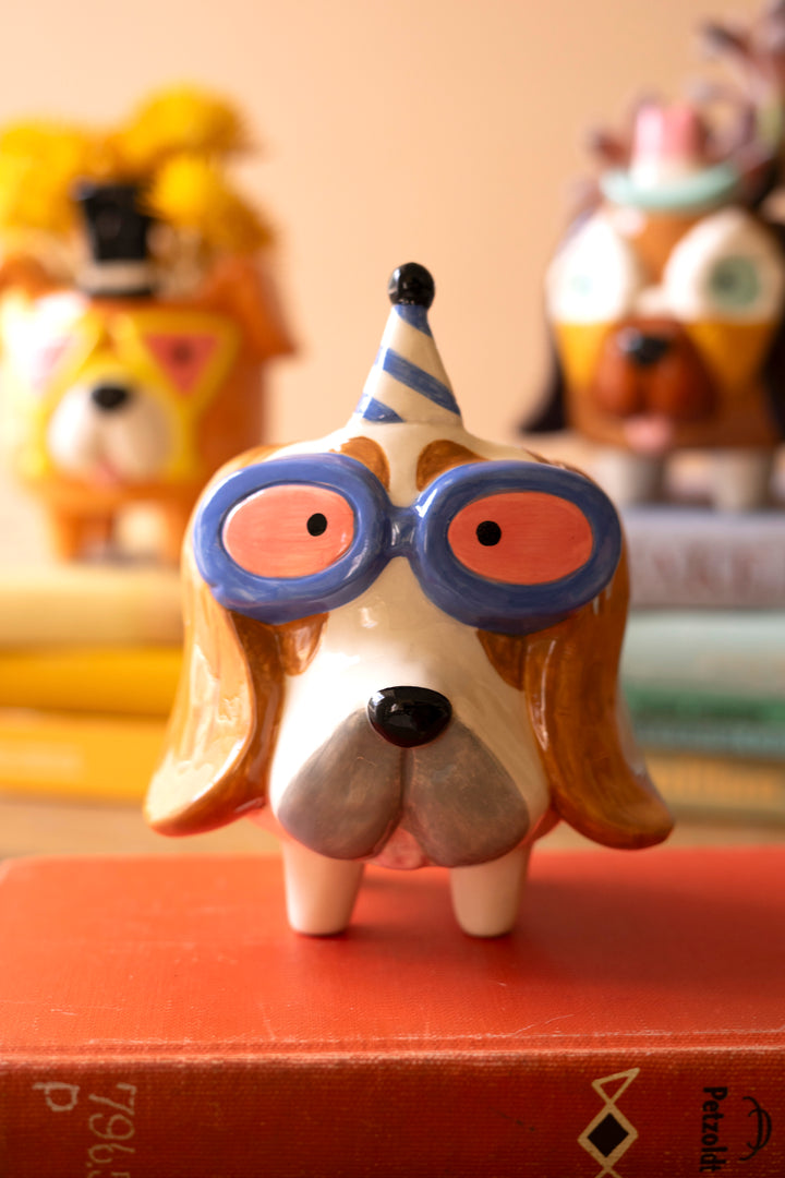 Set of 3 Ceramic Party Puppy Planters
