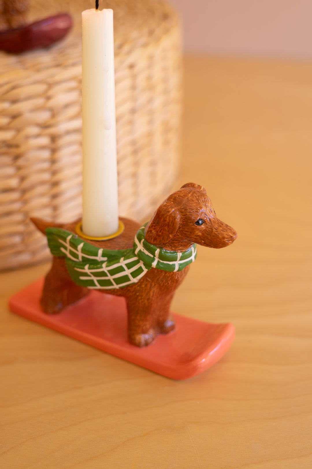 Set of 5 Ceramic Christmas Dog Taper Candle Holders