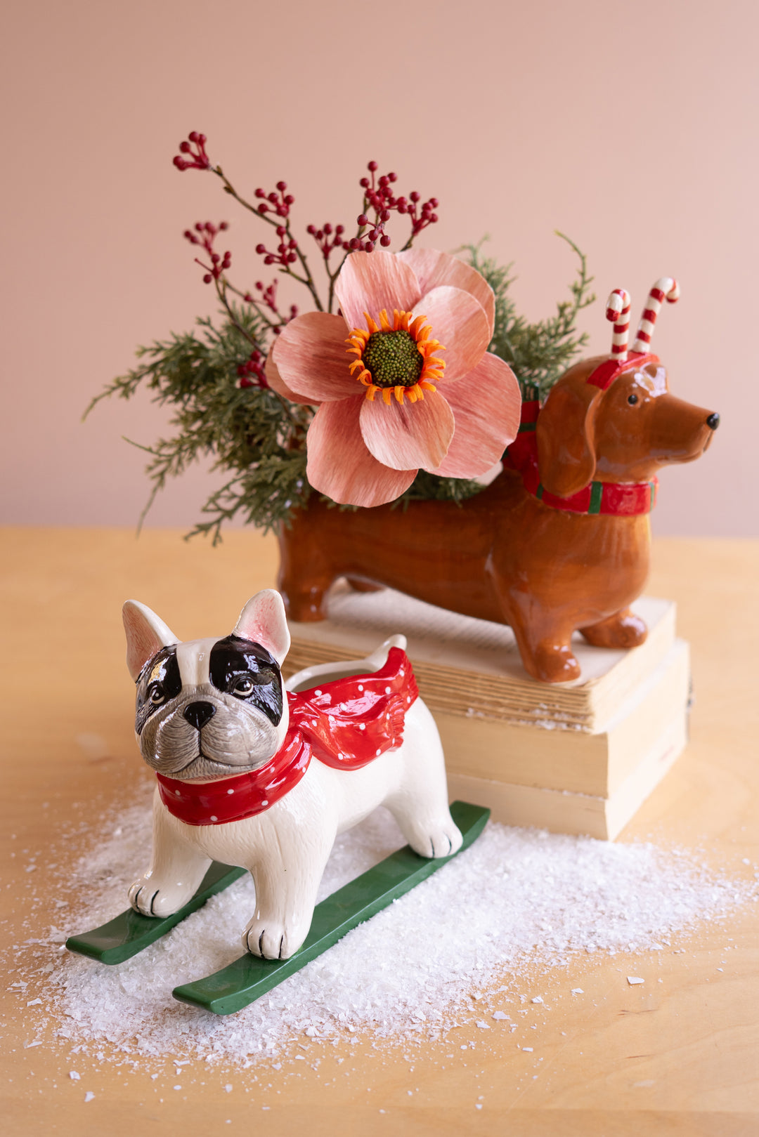 Ceramic Christmas Skiing Dog Planter