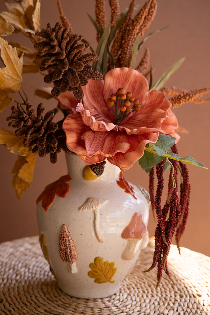 Ceramic Leaves and Mushrooms Vase