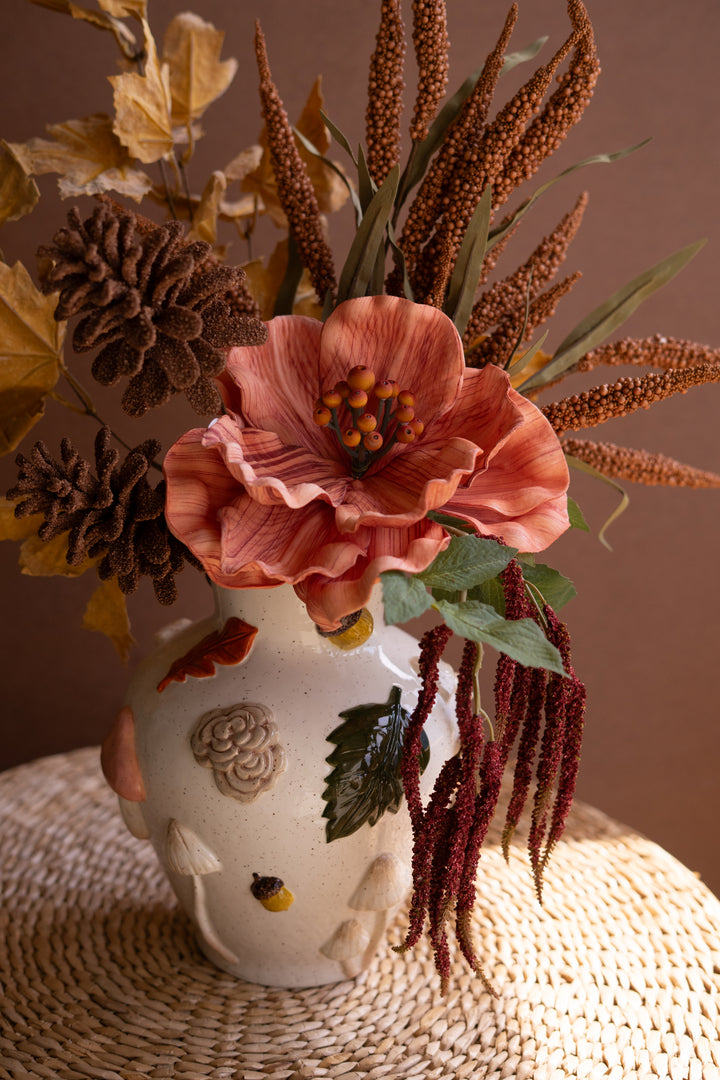 Ceramic Leaves and Mushrooms Vase