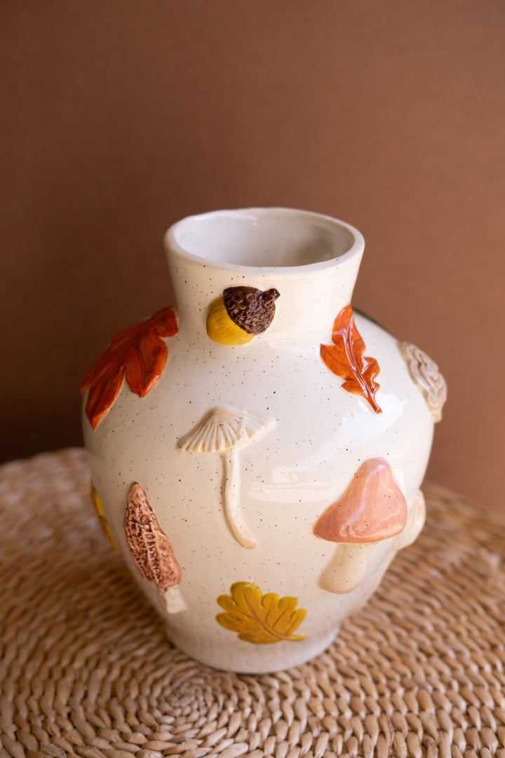 Ceramic Leaves and Mushrooms Vase