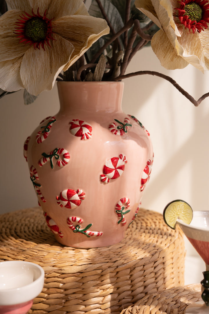 Ceramic Vase with Peppermint Detail