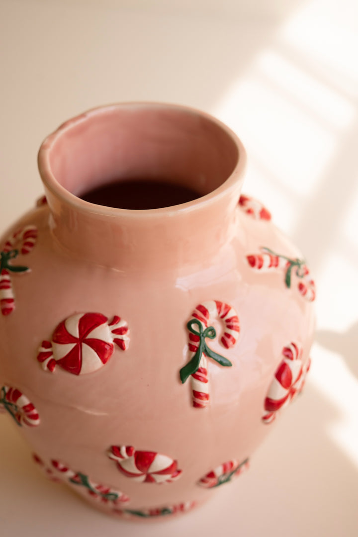 Ceramic Vase with Peppermint Detail