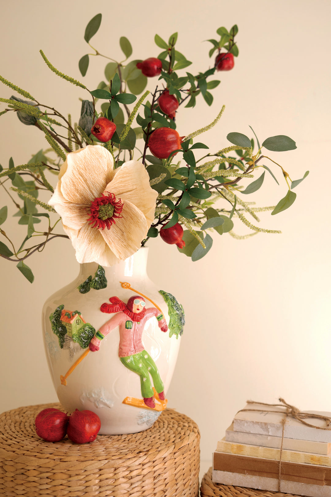 Ceramic Christmas Vase with Skier