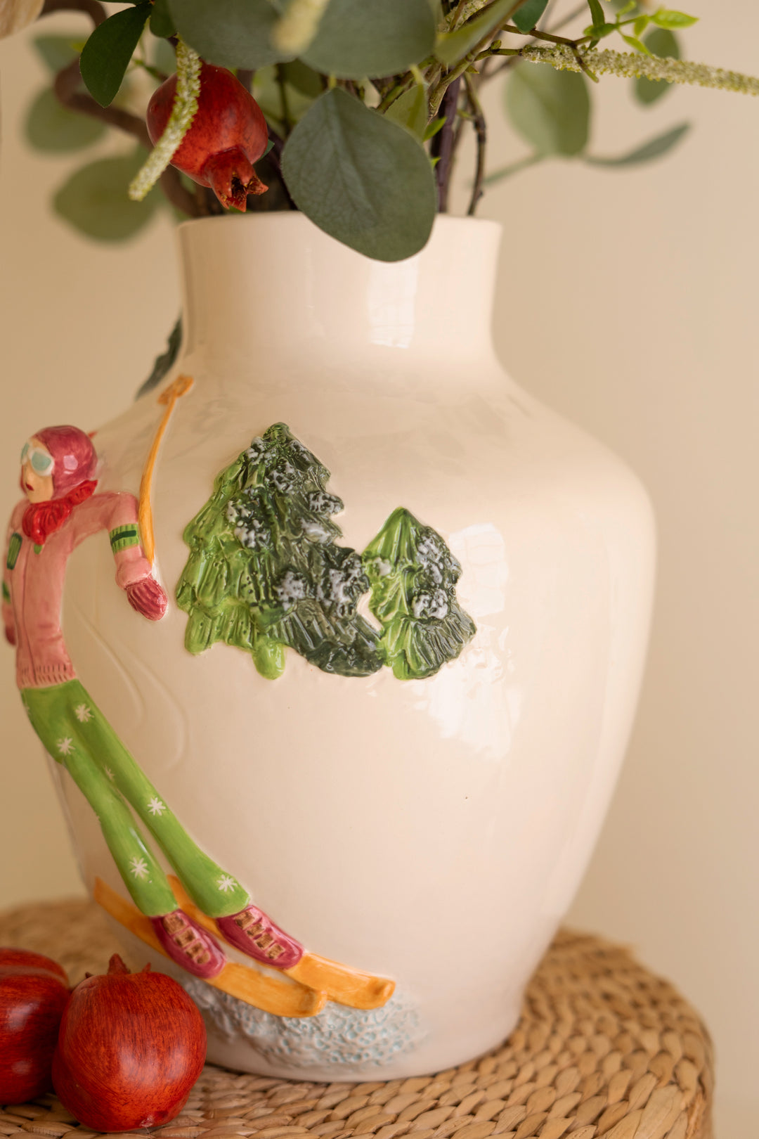 Ceramic Christmas Vase with Skier
