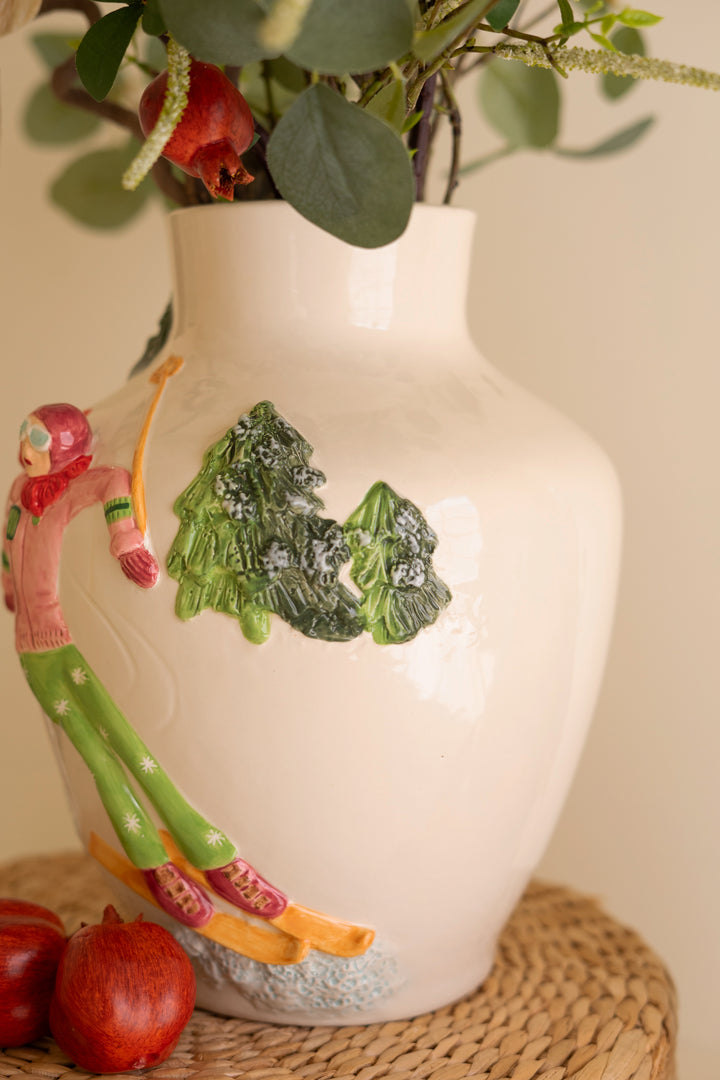 Ceramic Christmas Vase with Skier