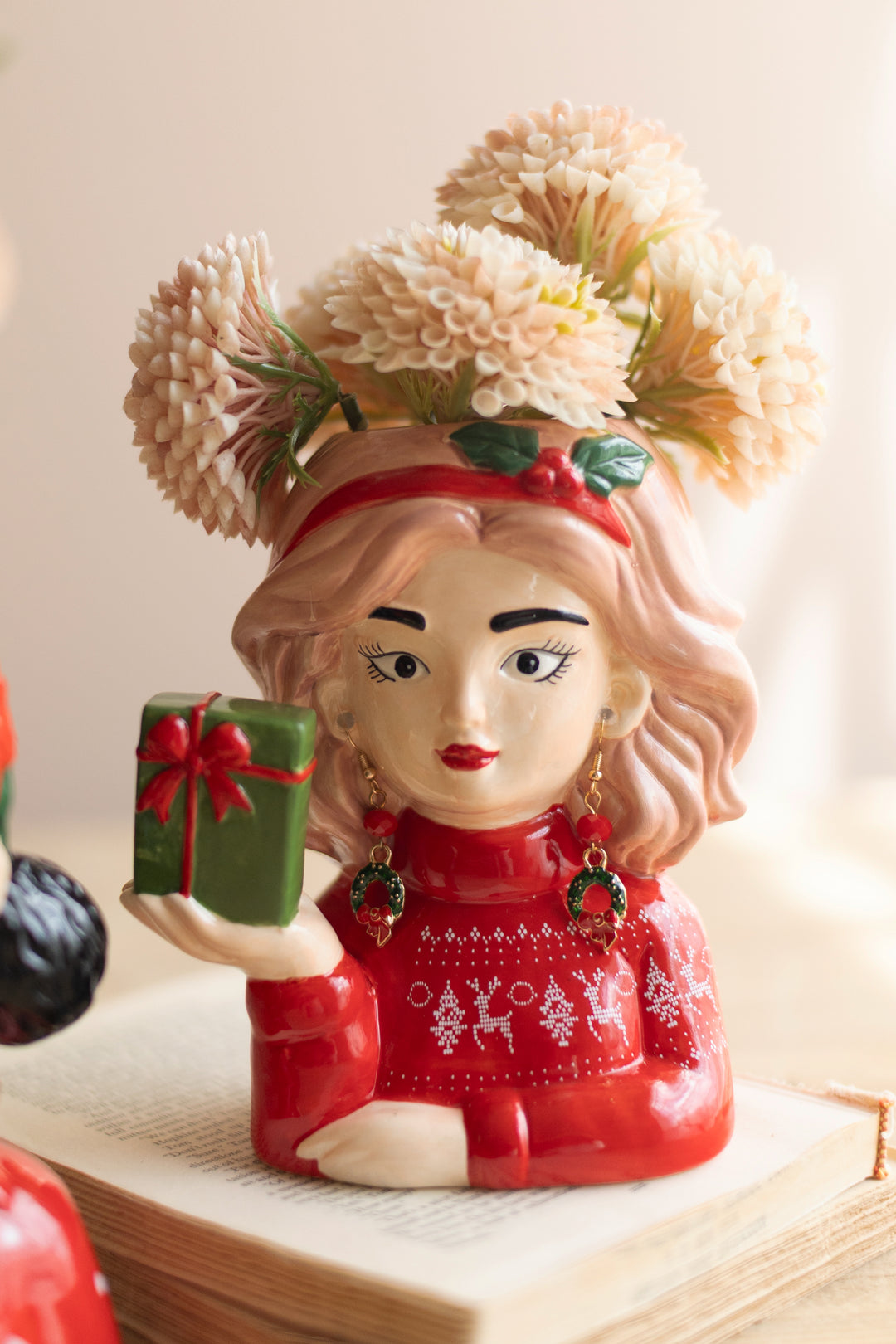 Set of 2 Ceramic Tacky Christmas Women Vases
