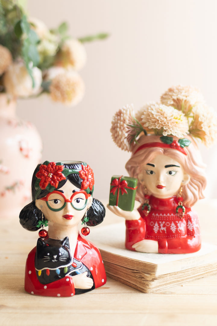 Set of 2 Ceramic Tacky Christmas Women Vases