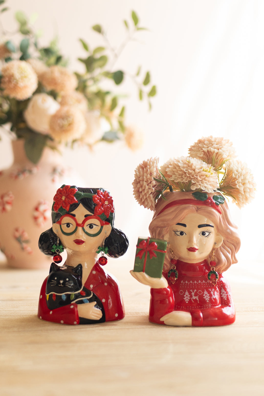 Set of 2 Ceramic Tacky Christmas Women Vases