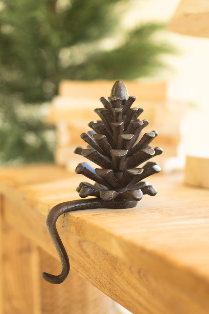 Cast Iron Pinecone Stocking Holder Set of 2