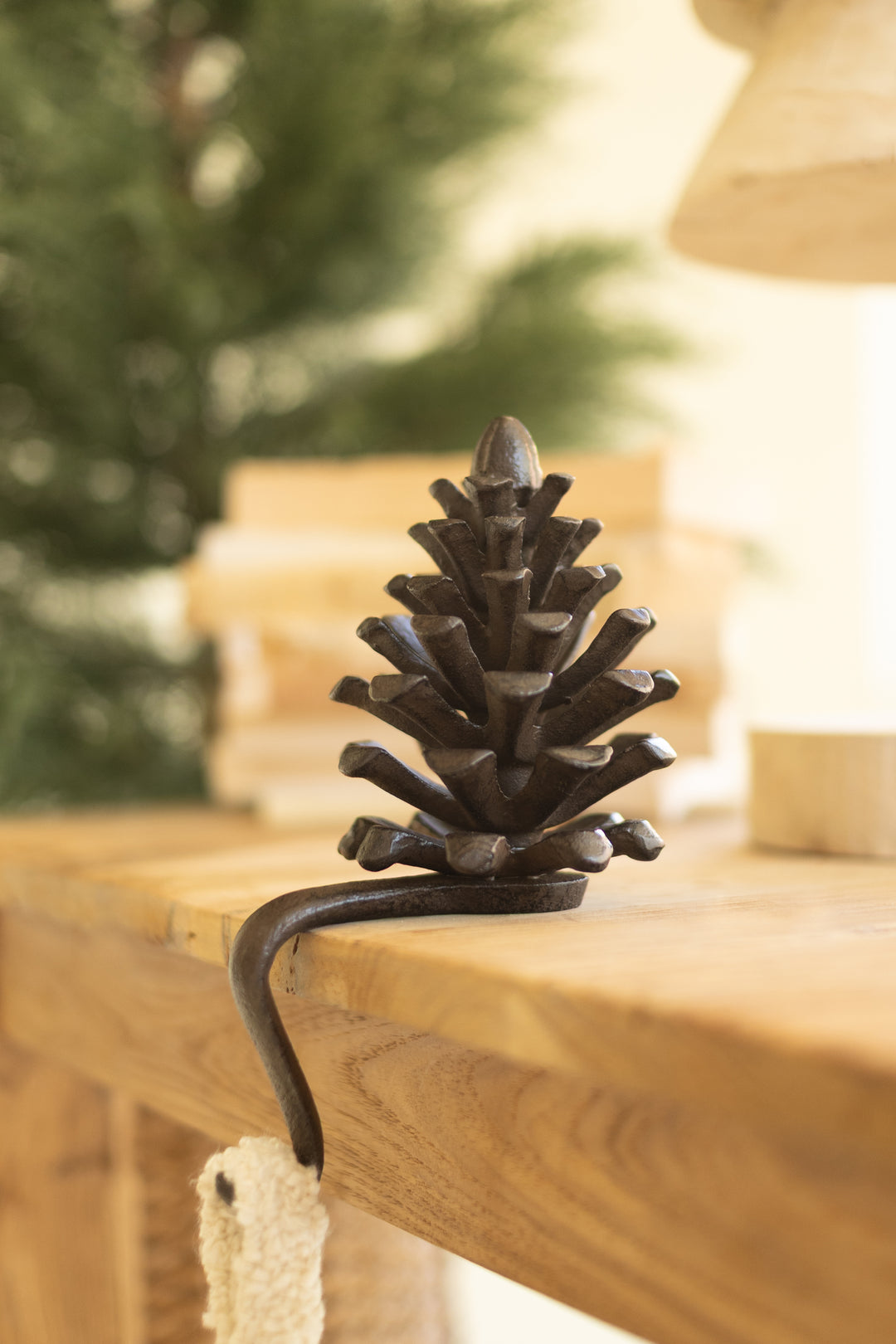Cast Iron Pinecone Stocking Holder Set of 2