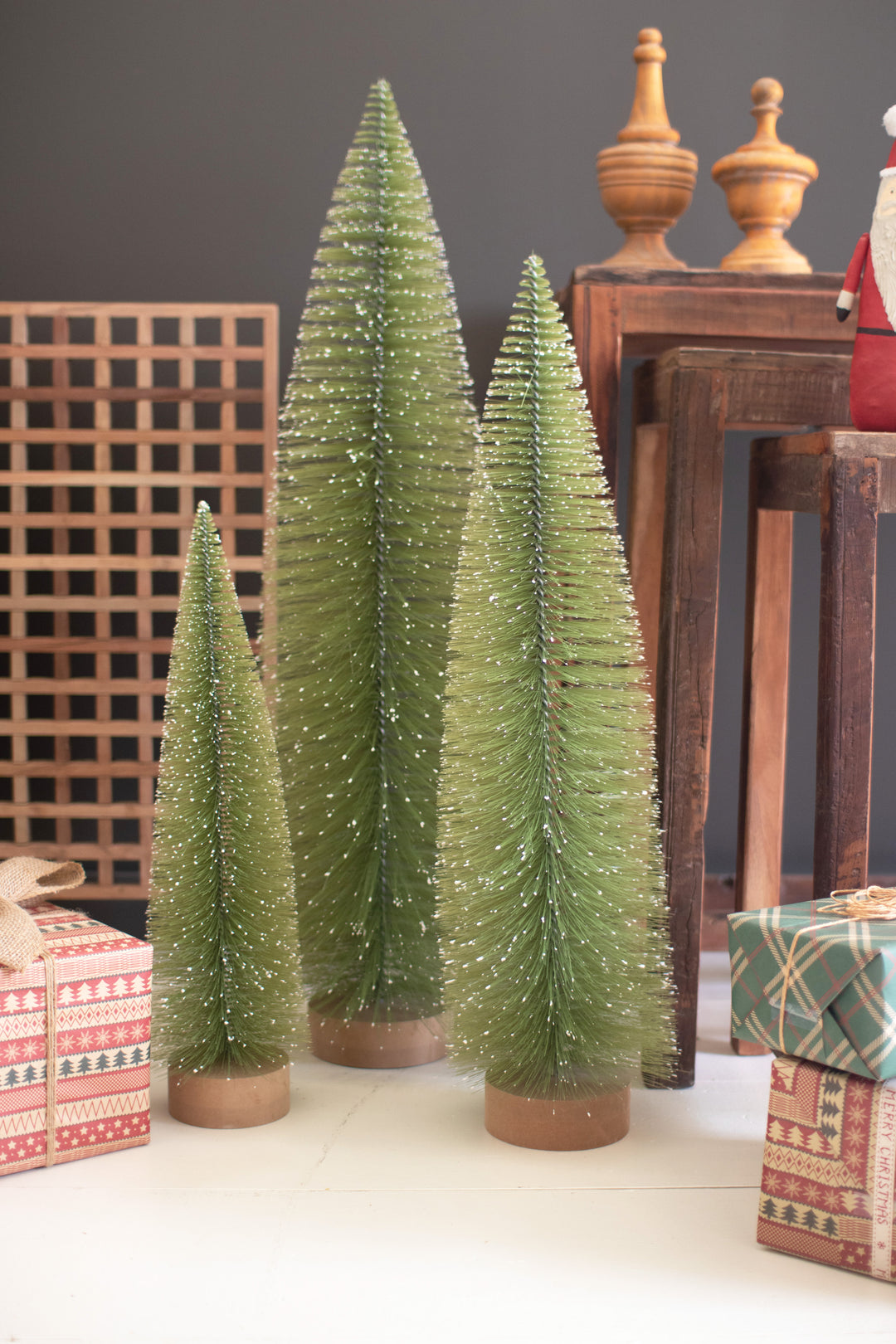 Set Of 3 Bottle Brush Christmas Trees