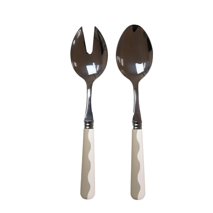 Addison Ross Wave Salad Servers - Cappuccino & White (2‑Piece Set)