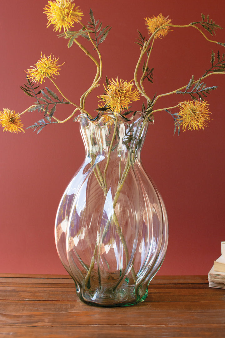 Glass Melon Vase with Ruffled Edge