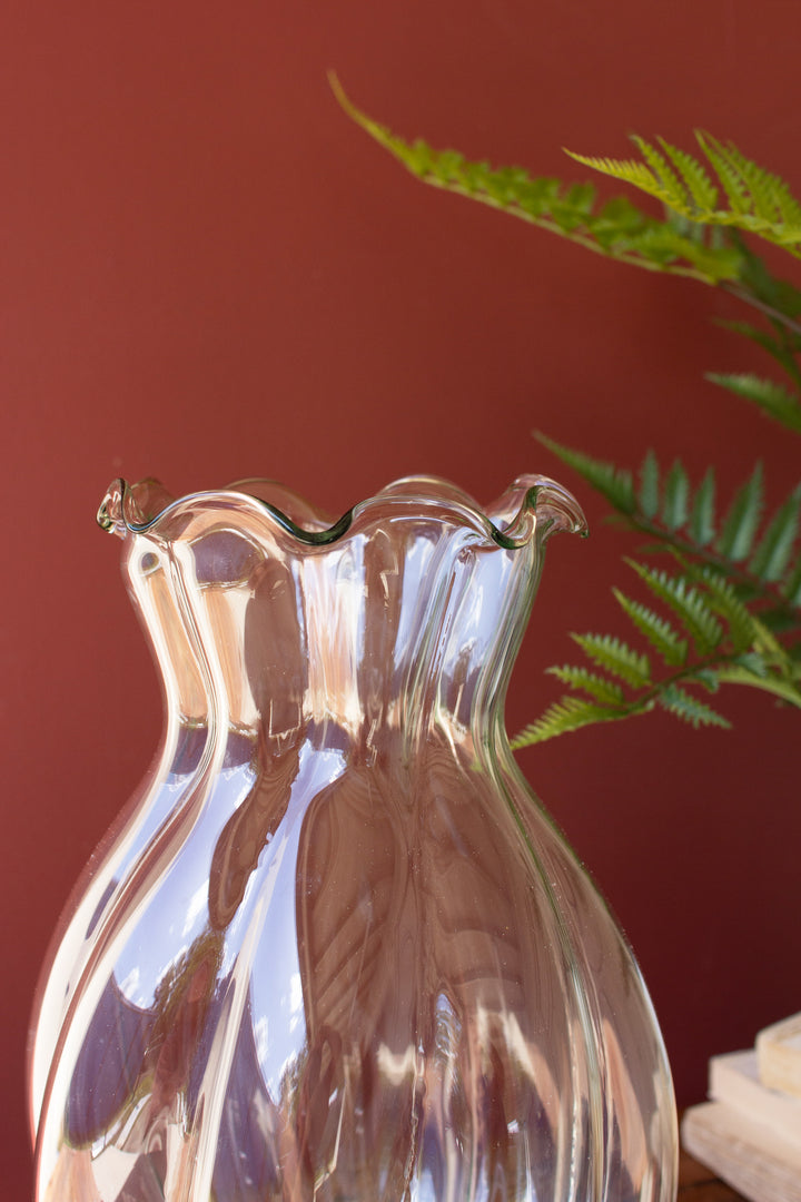 Glass Melon Vase with Ruffled Edge