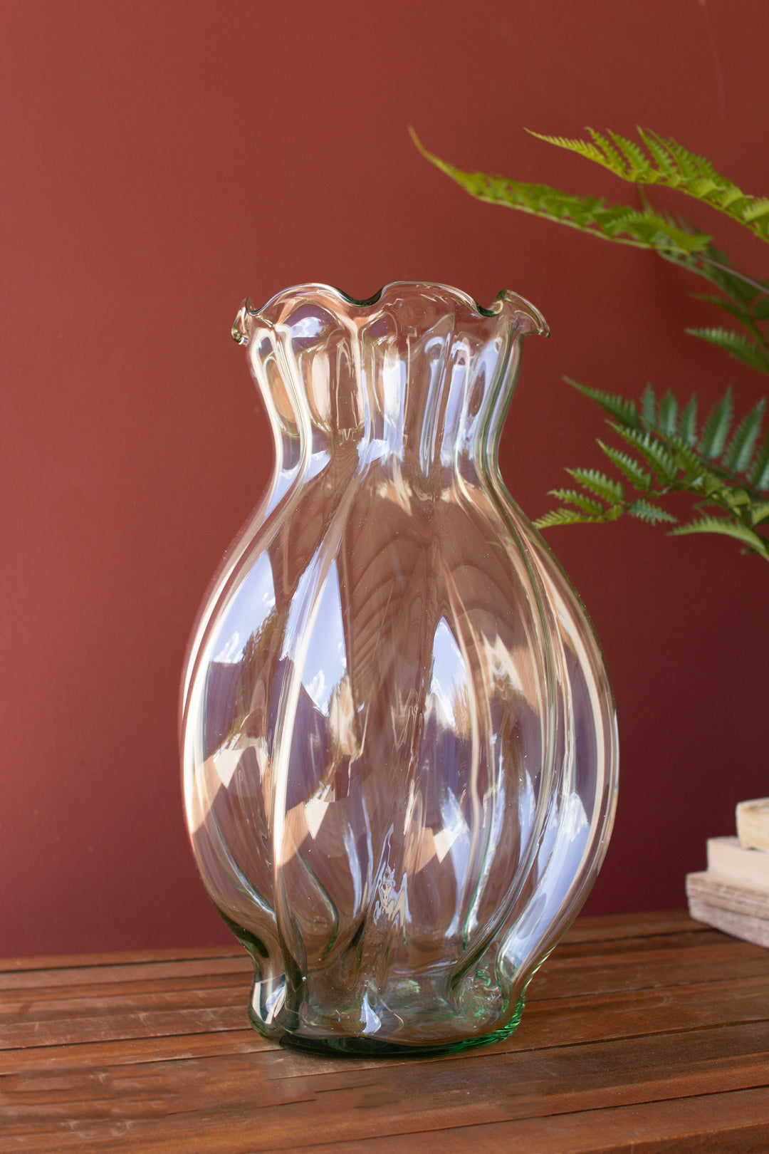 Glass Melon Vase with Ruffled Edge