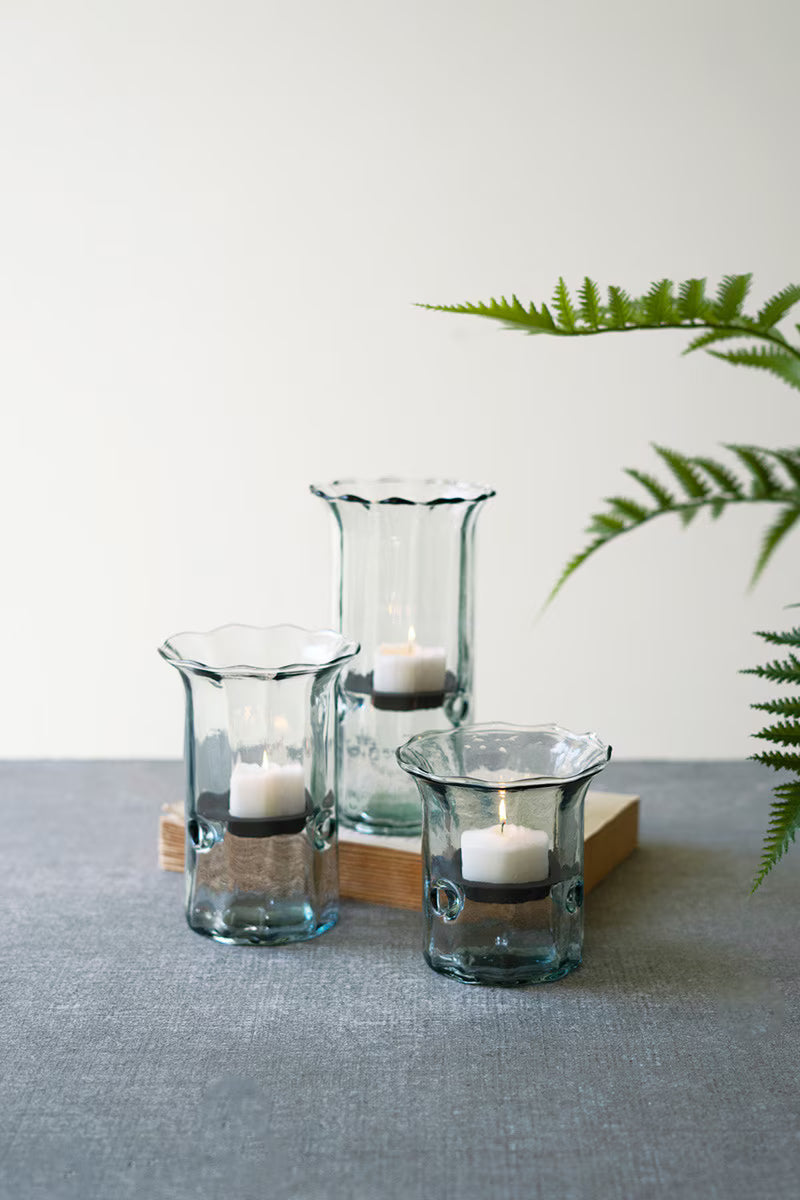 Recycled Glass Ribbed Votive Cylinders Set/3 - Hudson & Vine