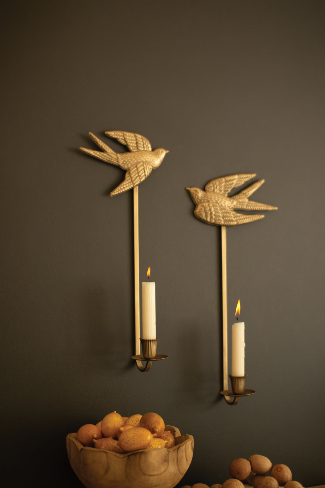 Antique Gold Sparrow Candle Wall Sconces Set/2