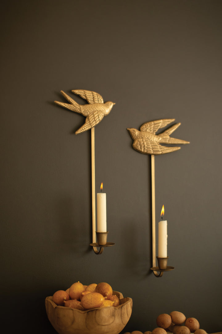 Antique Gold Sparrow Candle Wall Sconces Set/2