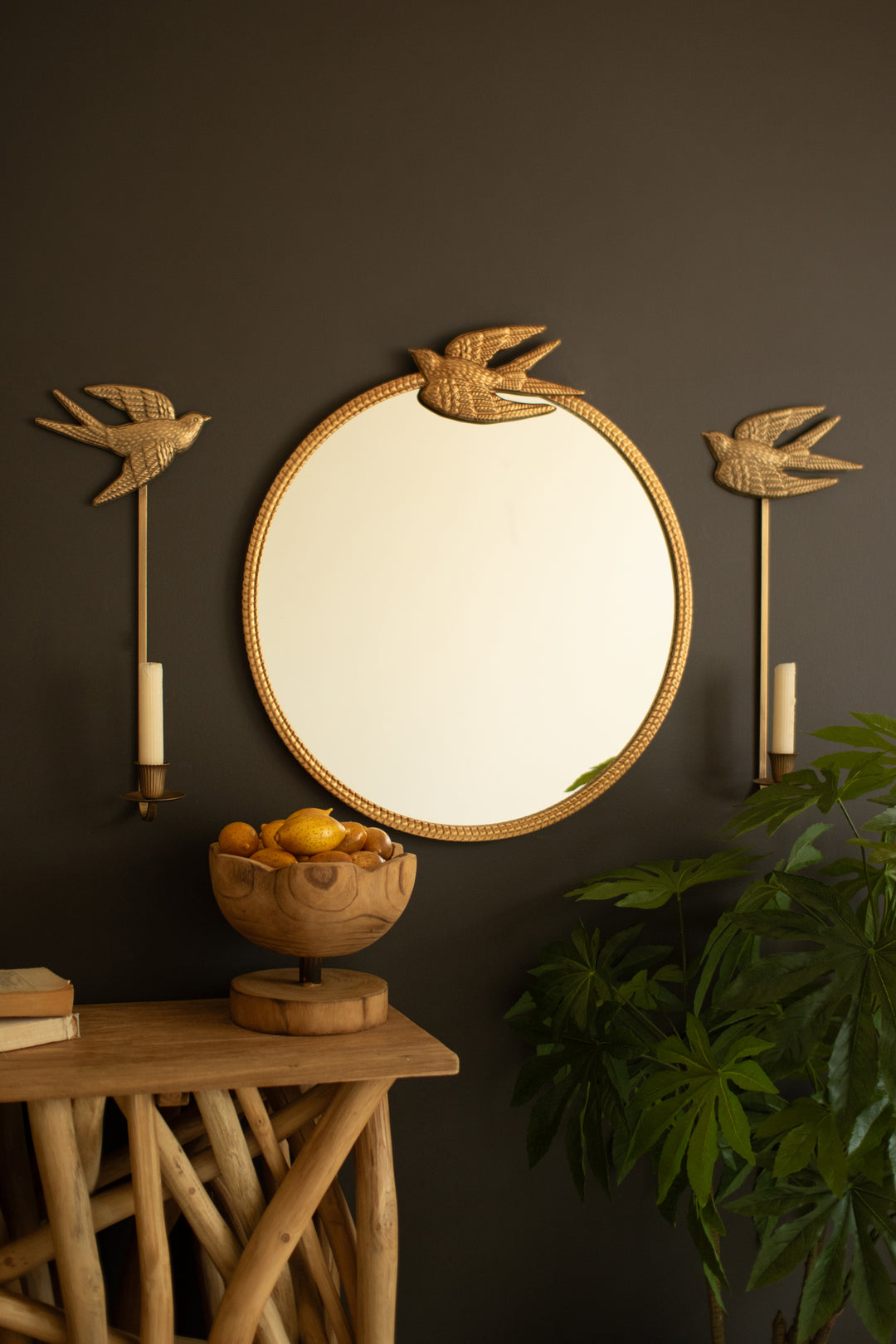 Antique Gold Sparrow Candle Wall Sconces Set/2