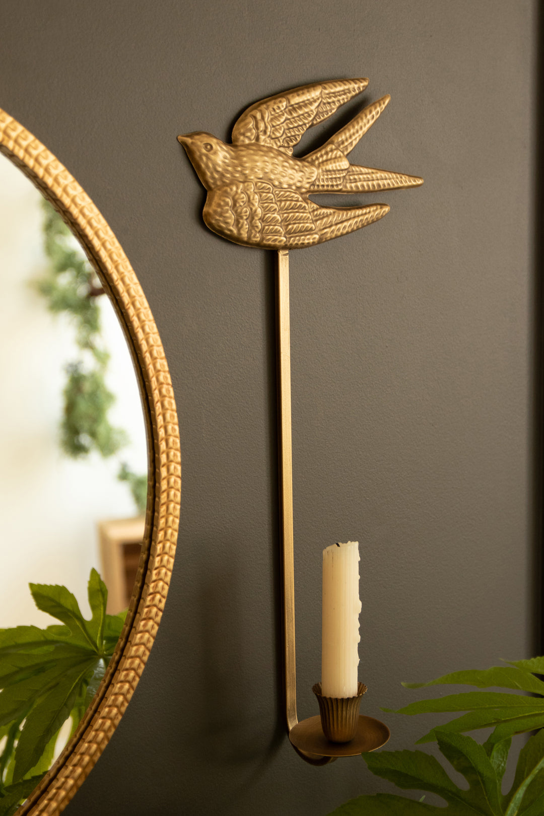 Antique Gold Sparrow Candle Wall Sconces Set/2