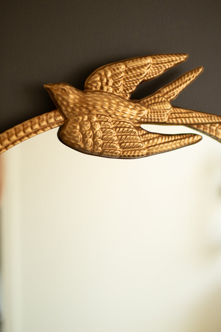Antique Gold Metal Framed Mirror with Sparrow
