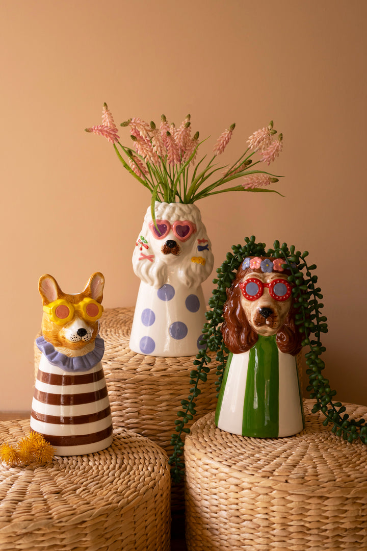 Set of 3 Ceramic Dogs with Sunnies Vases