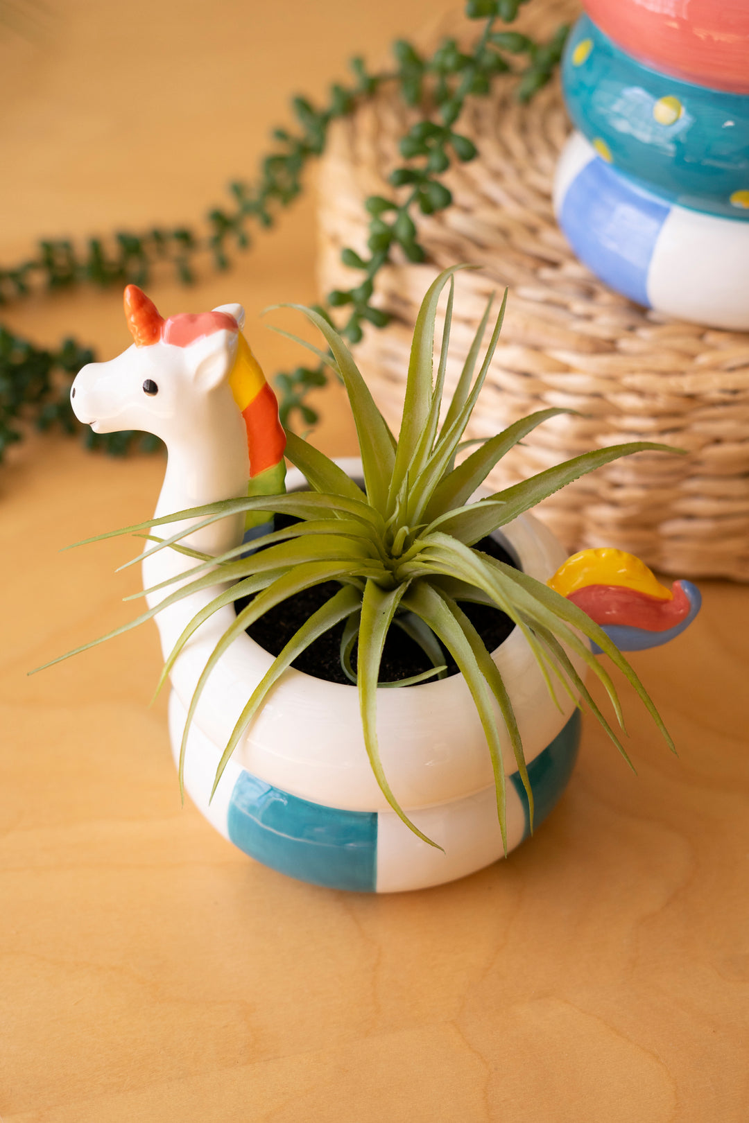 Set of 2 Ceramic Flamingo and Unicorn Floatie Vases