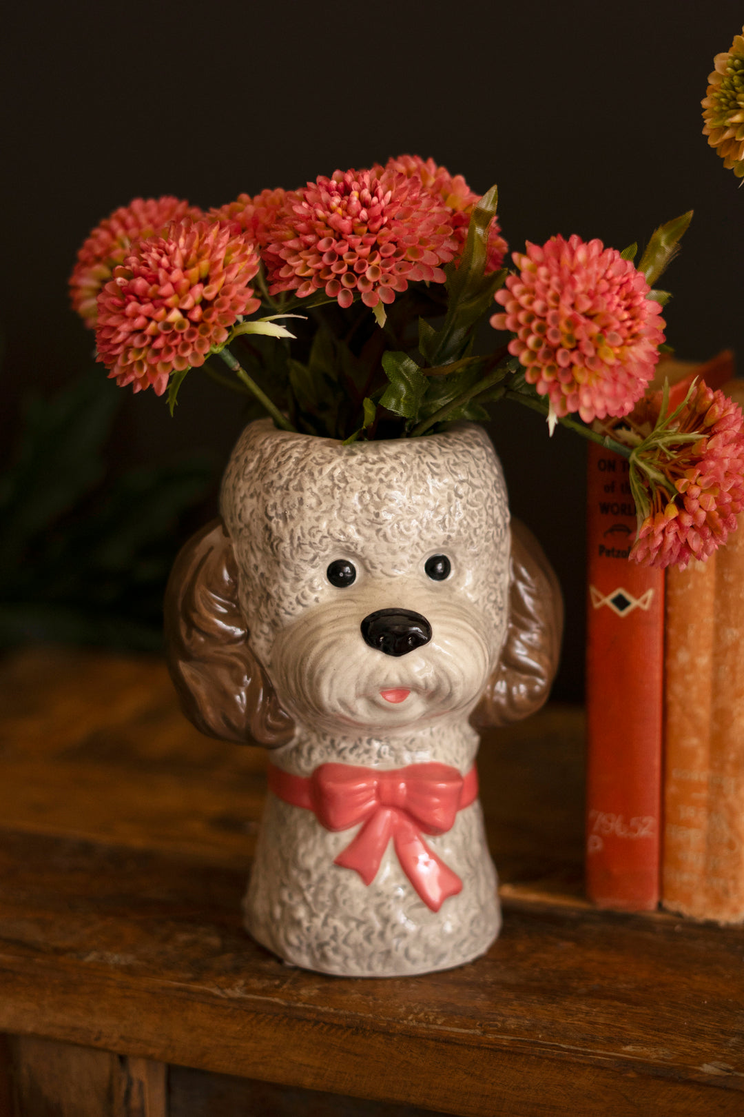 Set of 3 Ceramic Dog with Bows Vases