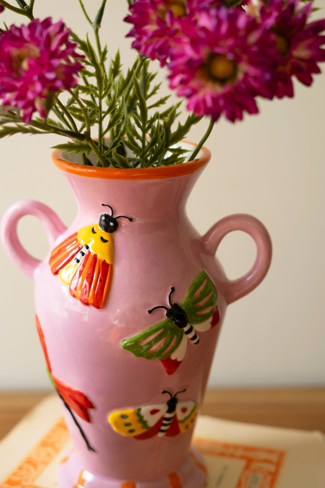 Set of 2 Ceramic Butterfly and Moth Vases