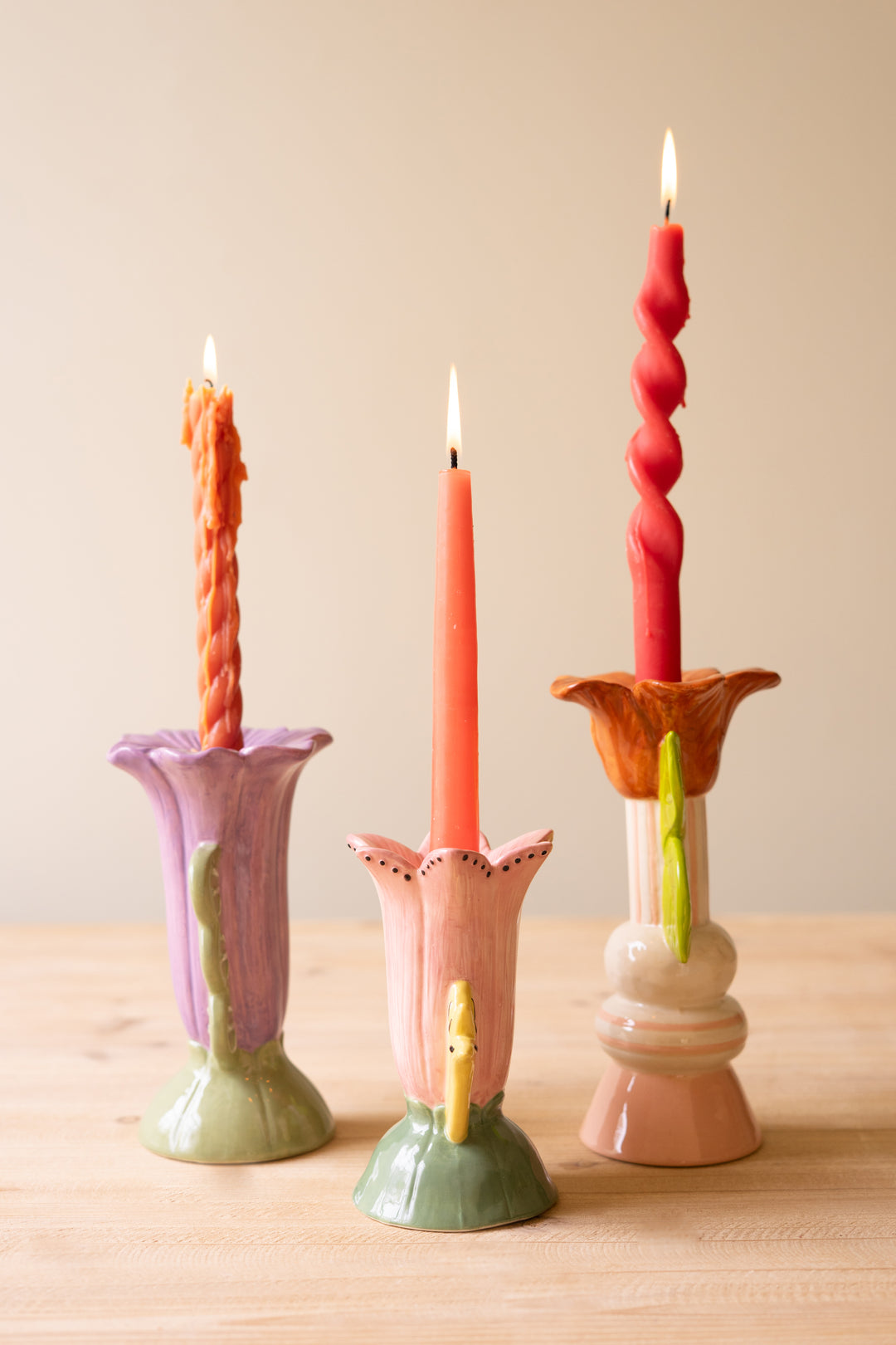 Set of 3 Ceramic Flower Candle Holders