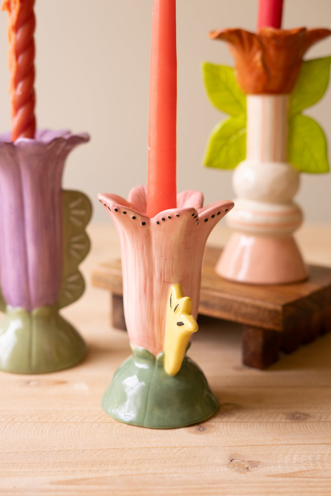 Set of 3 Ceramic Flower Candle Holders