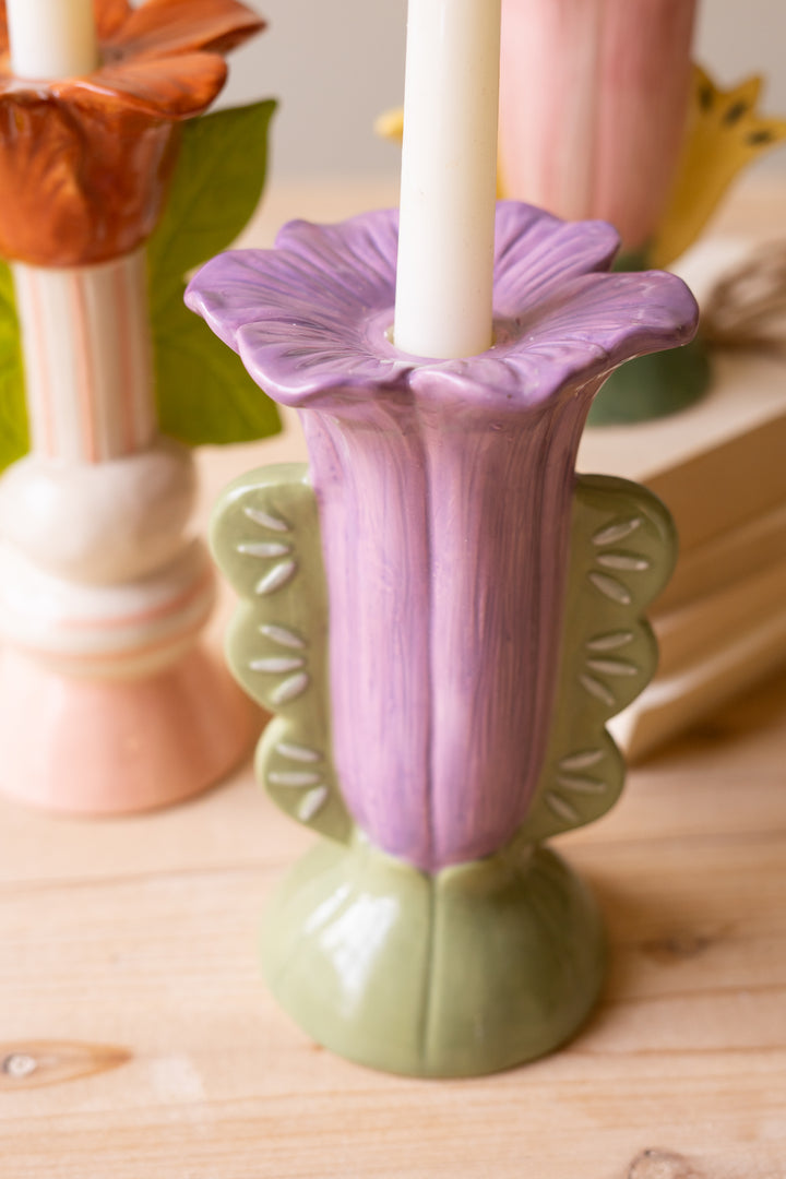 Set of 3 Ceramic Flower Candle Holders