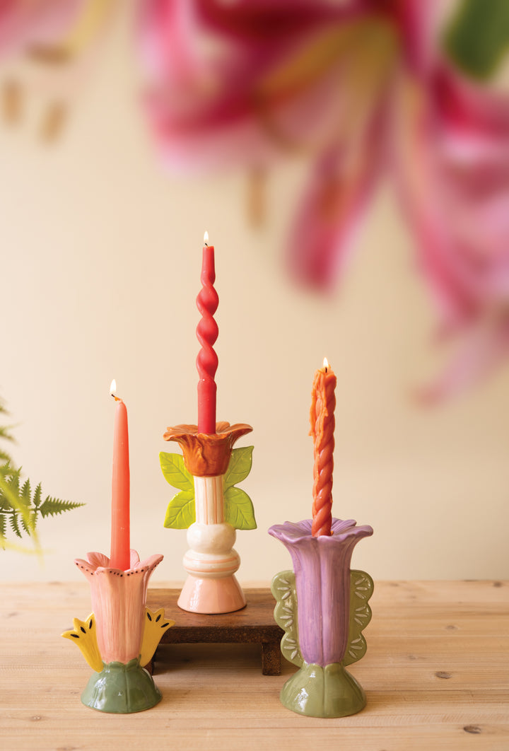 Set of 3 Ceramic Flower Candle Holders
