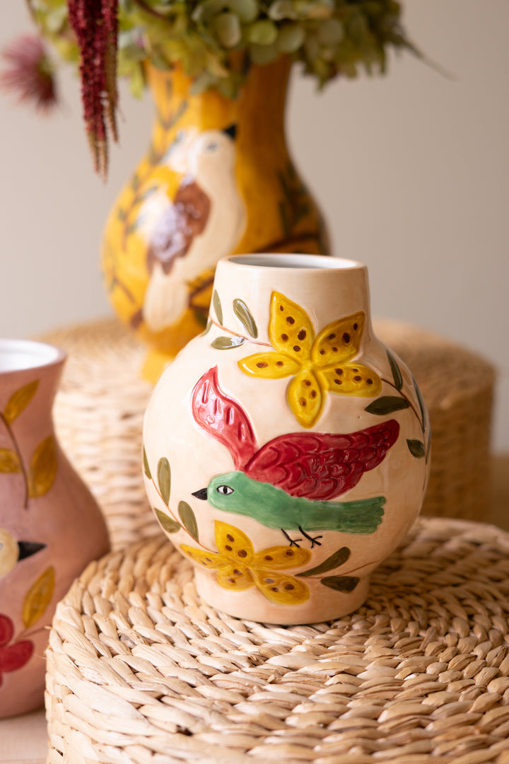 Set of 3 Ceramic Bird Vases