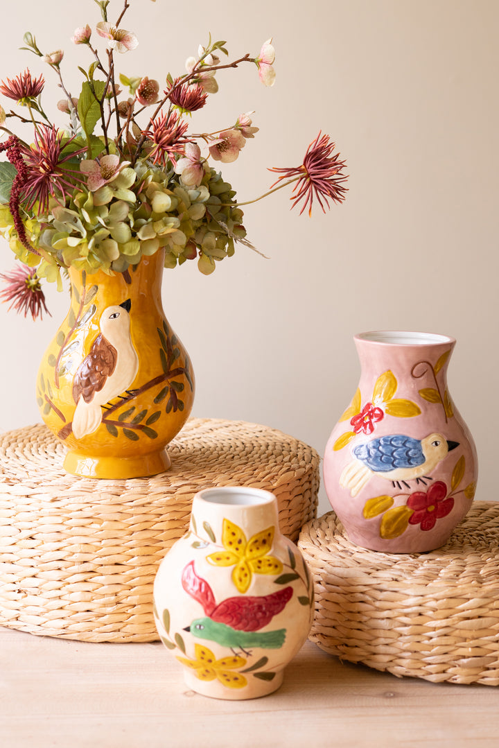 Set of 3 Ceramic Bird Vases