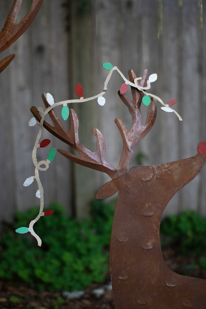 Set of 2 Painted Metal Deer Yard Art