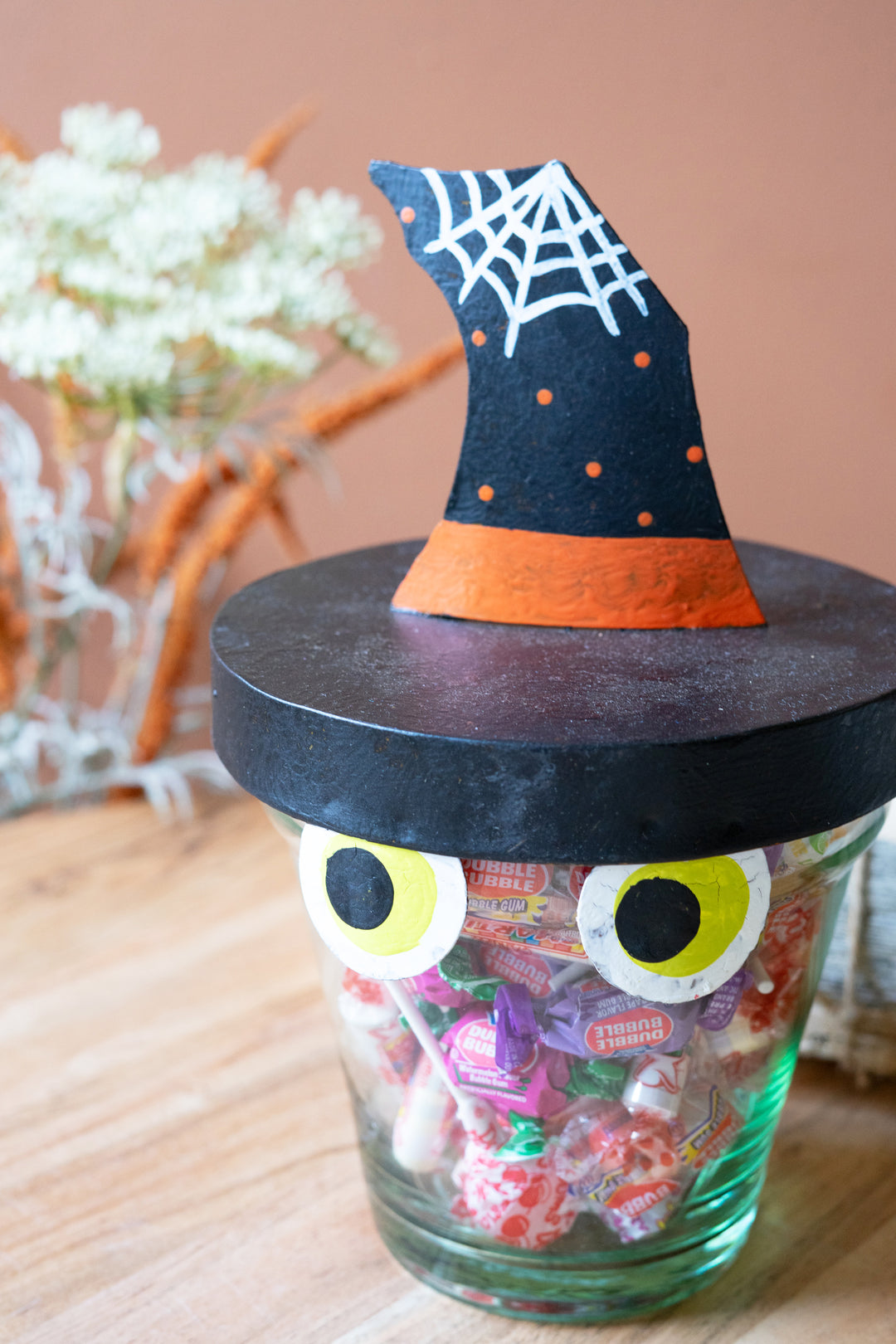 Painted Metal Witch Hat with Glass Pot