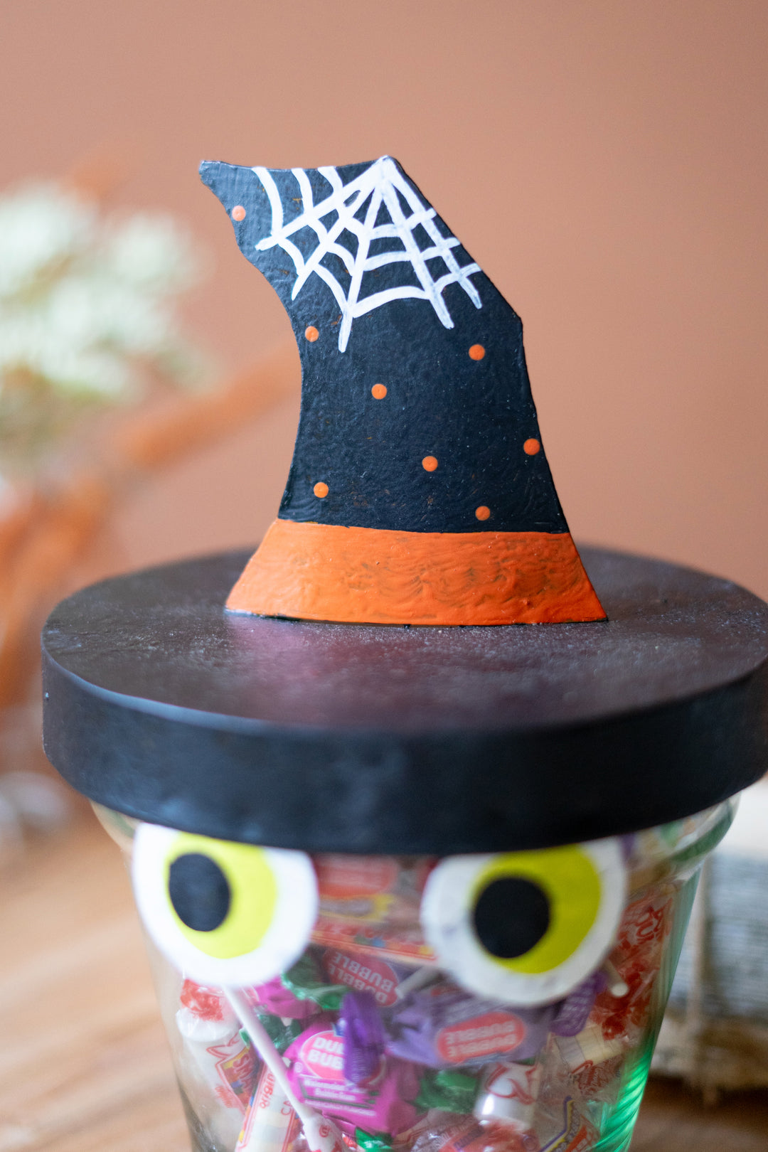 Painted Metal Witch Hat with Glass Pot