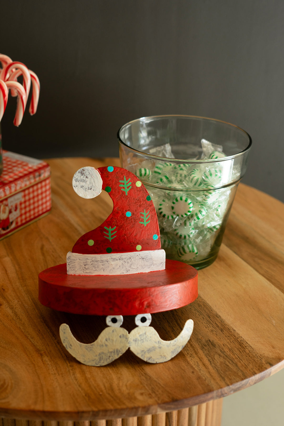 Painted Metal Santa Hat with Glass Pot