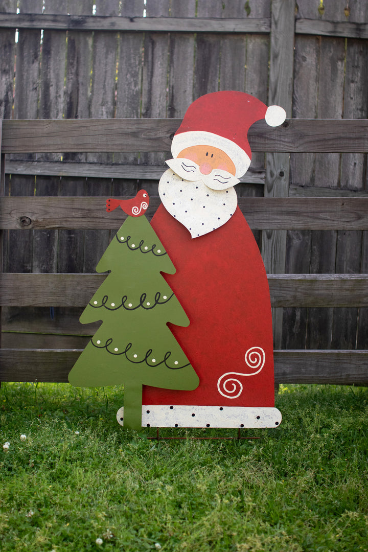 Santa with Christmas Tree Yard Art