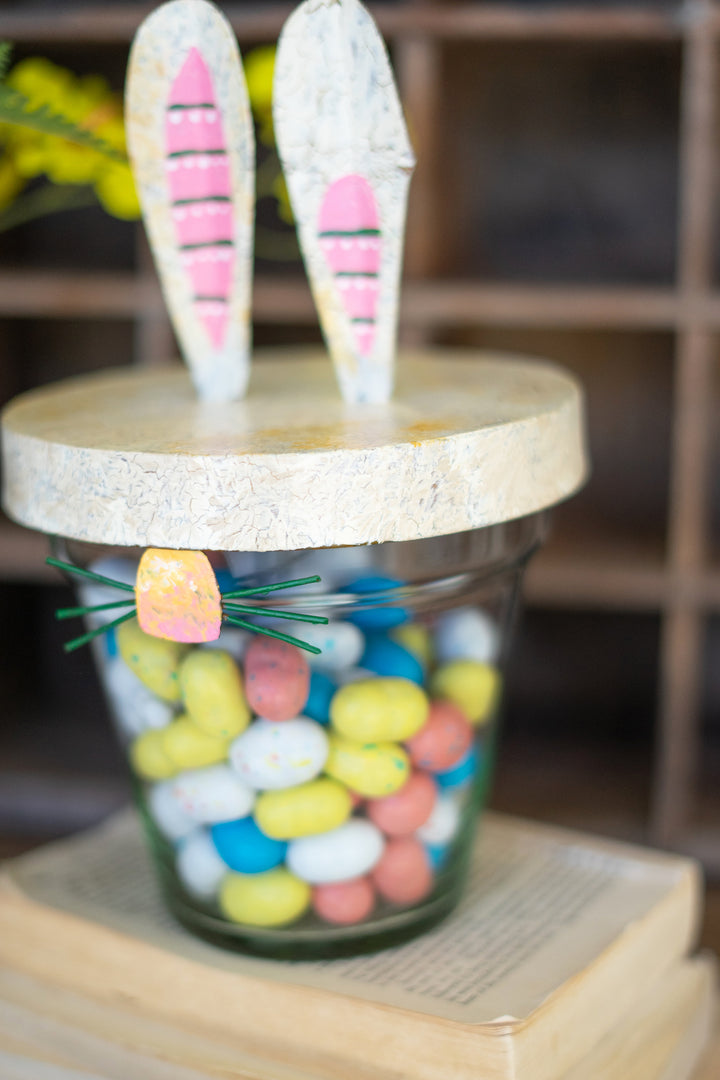 Painted Metal Bunny Ears with Glass Pot