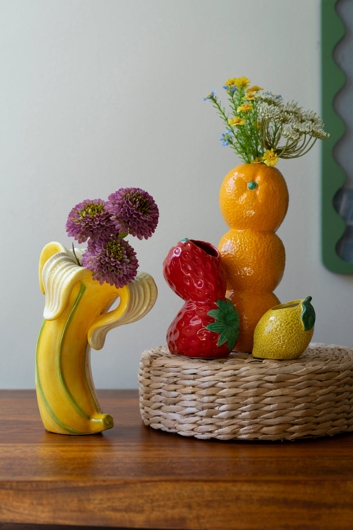 Set of 3 Strawberry, Orange and Lemon Ceramic Bud Vases