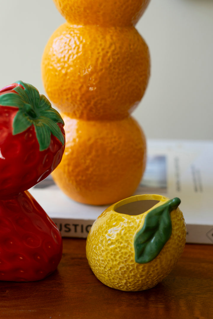 Set of 3 Strawberry, Orange and Lemon Ceramic Bud Vases