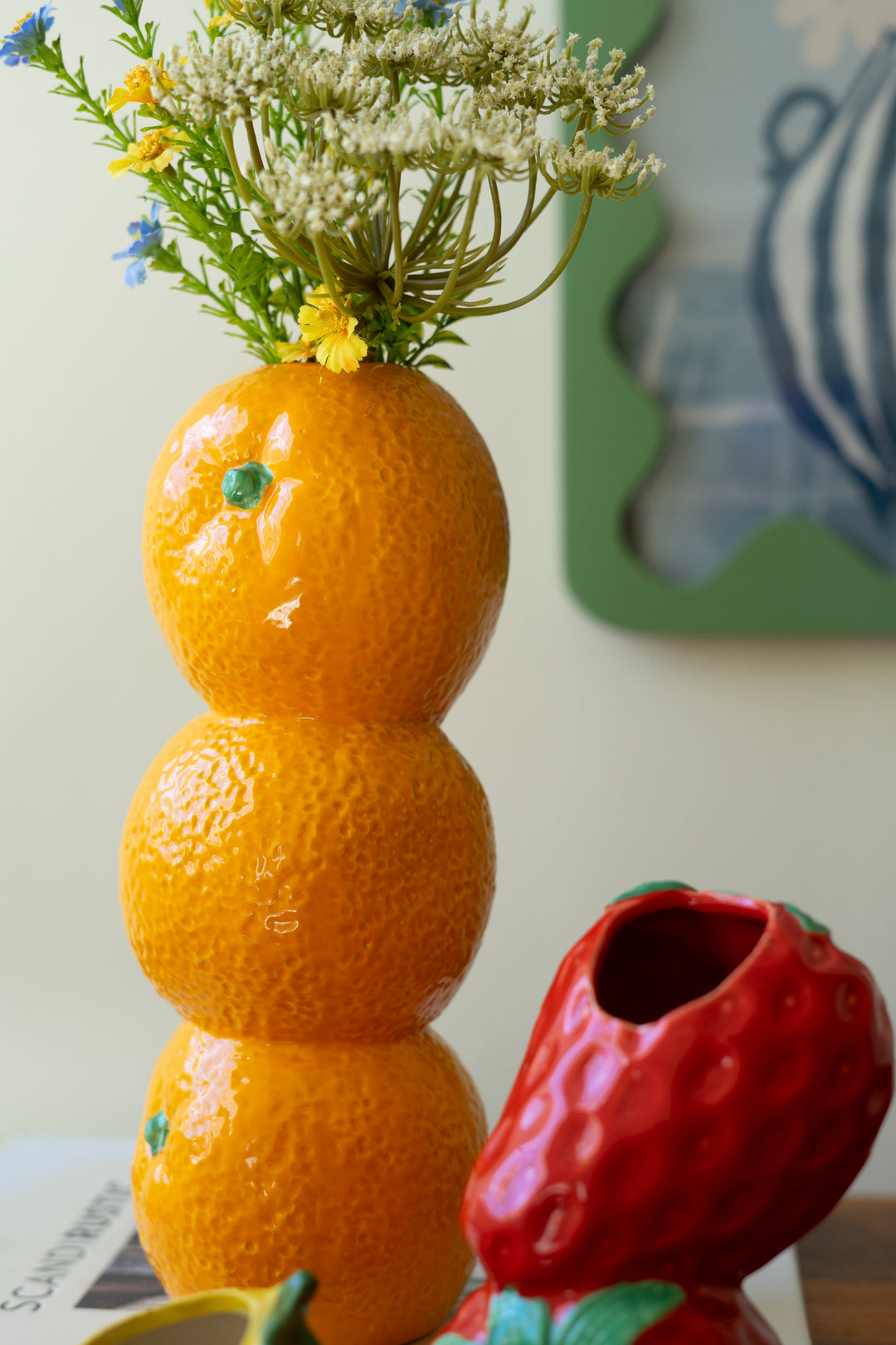 Set of 3 Strawberry, Orange and Lemon Ceramic Bud Vases