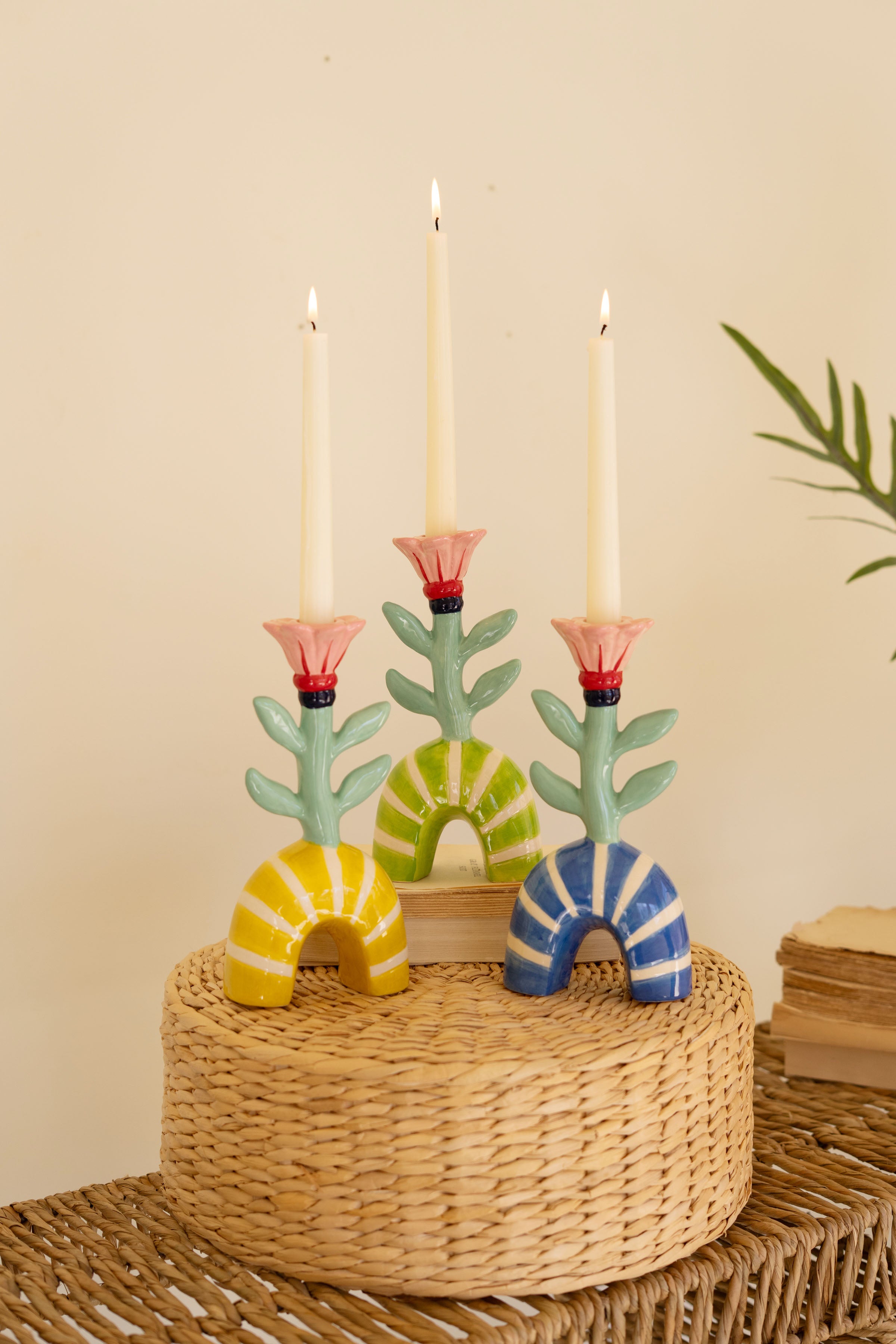 Kalalou Ceramic Flower Taper Candle Holder