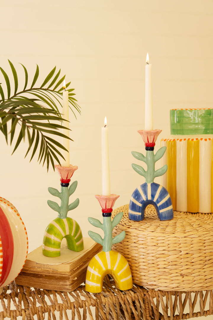 Set of 3 Ceramic Flower Taper Candle Holders