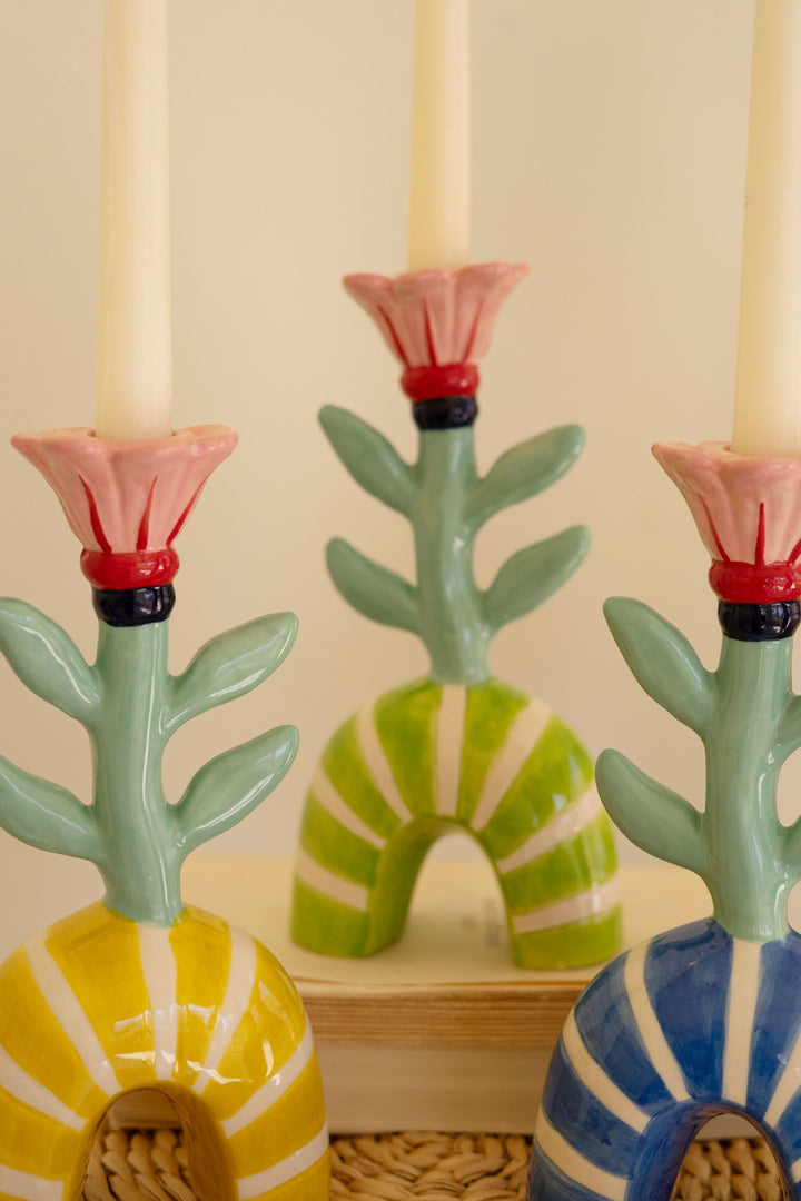 Set of 3 Ceramic Flower Taper Candle Holders
